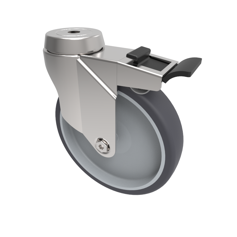 Grey Rubber Bolt Hole Swivel Castor Brake 150mm 100kg Load