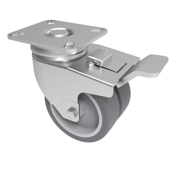 Grey Rubber Plate Swivel Castor Brake 75mm 90kg Load