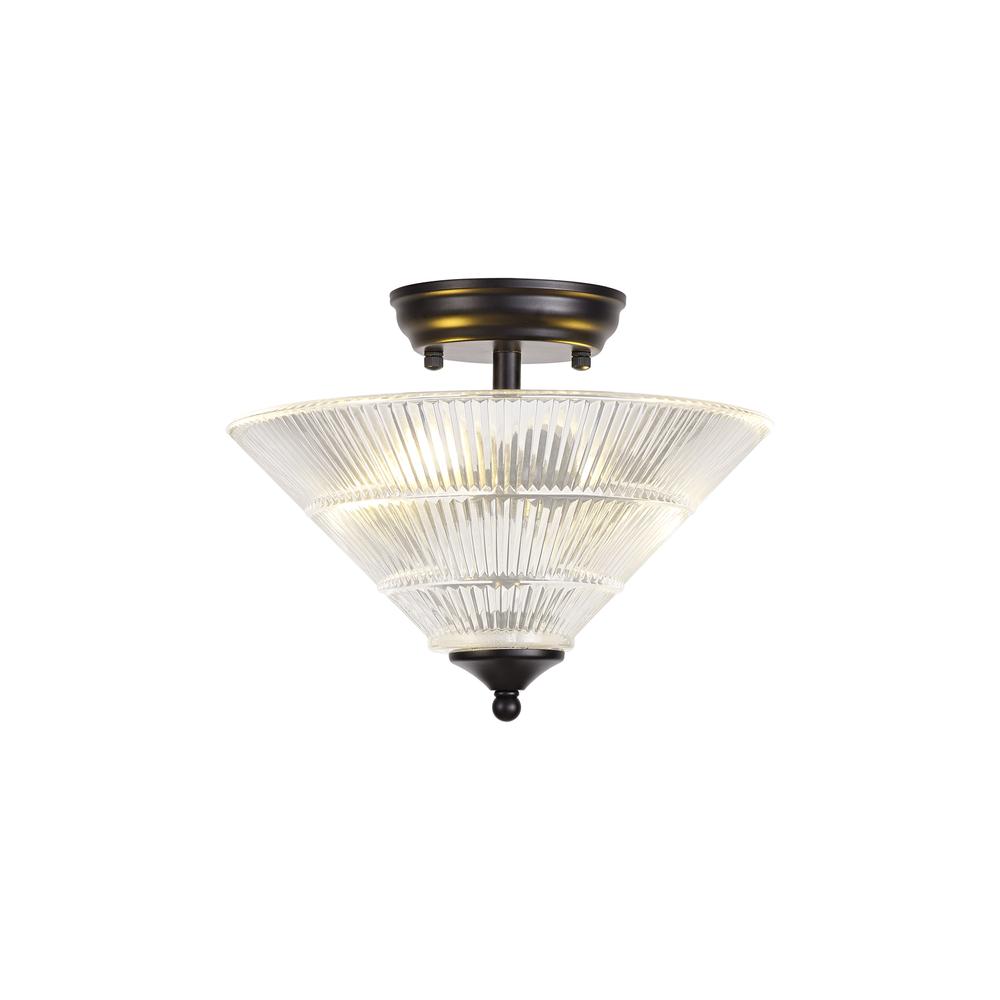 Luxuria Sirius Flush Ceiling Light 2xE27 With Cone 30cm Glass Shade Matt Black/Clear