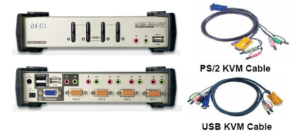 CS1734B - ATEN - 4 Port Desk Top USB KVMP Switch with Audio Support PS/2 or USB Multiplatform with cables (Metal Housing 4 port KVM switch)