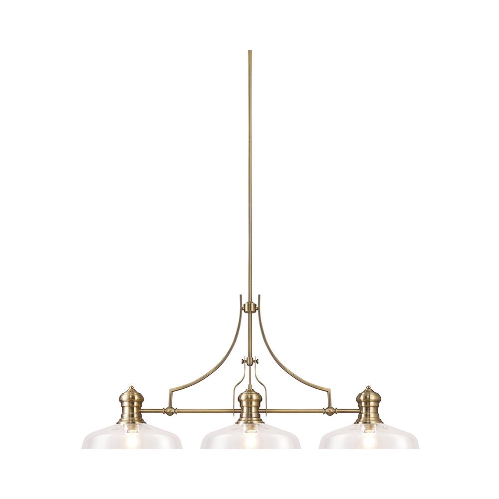 Luxuria Serena Linear Pendant With 38cm Flat Round Shade 3xE27 Antique Brass/Clear Glass