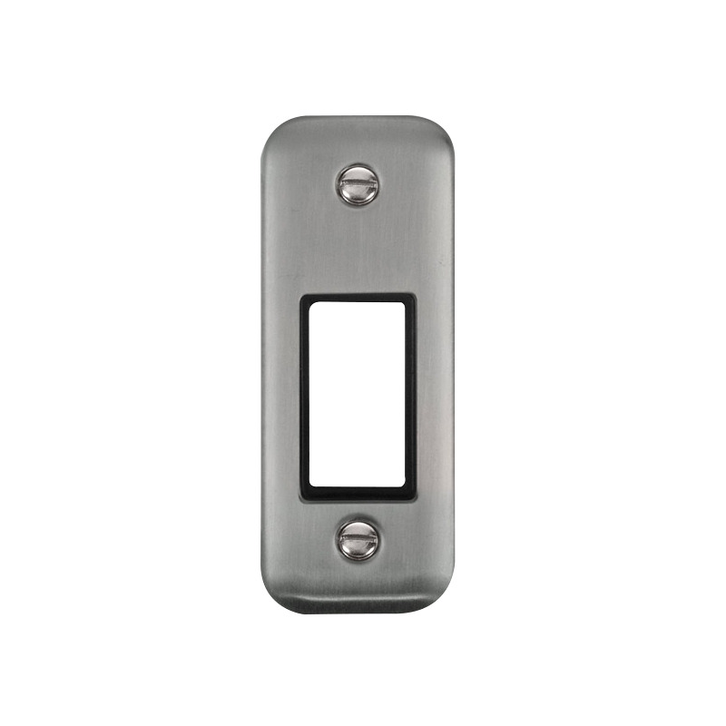 Click Deco Plus MiniGrid 1 Aperture Architrave Face Plate Stainless Steel Black Inserts