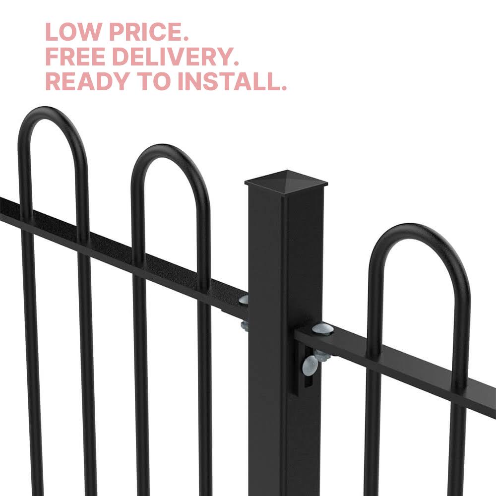 1800mm Bow Top Bolt Down Fence p/m 1800mm x 16mm Bars - PPC Black
