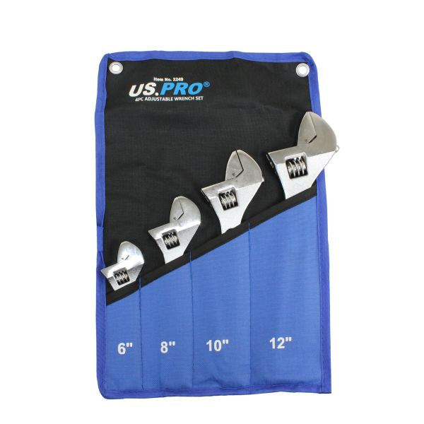 US PRO 2249 4pc Adjustable Wrench Set Chrome Finish