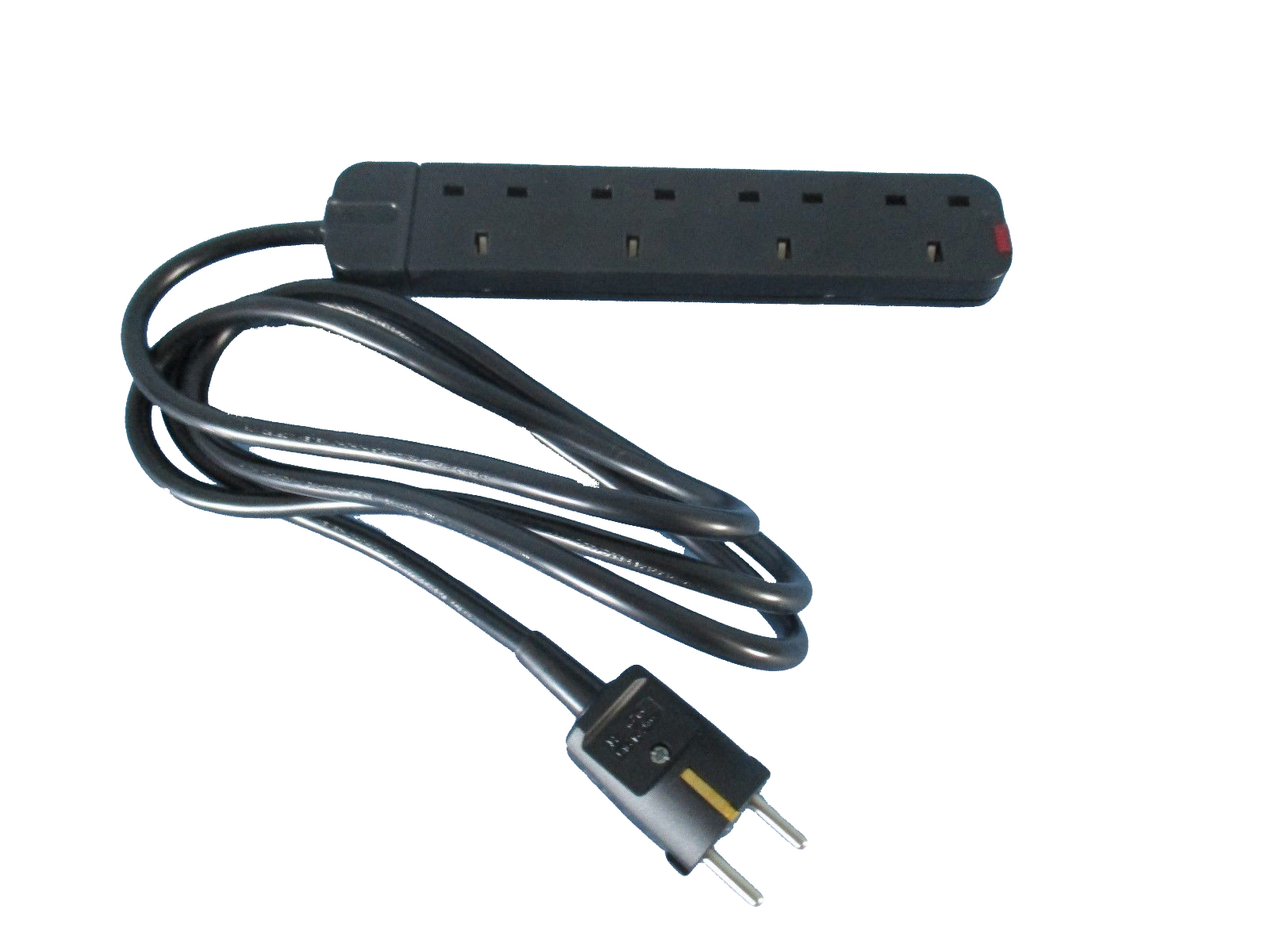 One Metre Fly Lead EU Schuko Plug to UK 3 Pin Socket (4 gang)