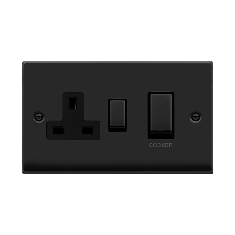 Click Deco 45A Ingot DP Switch with 13A Switched Socket Matt Black Insert Black