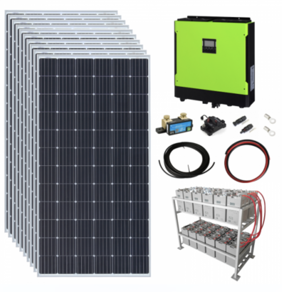 3.6Kw Grid-Tie Solar Power Kit With 5.5Kw Hybrid Inverter And 24Kwh Battery Bank
