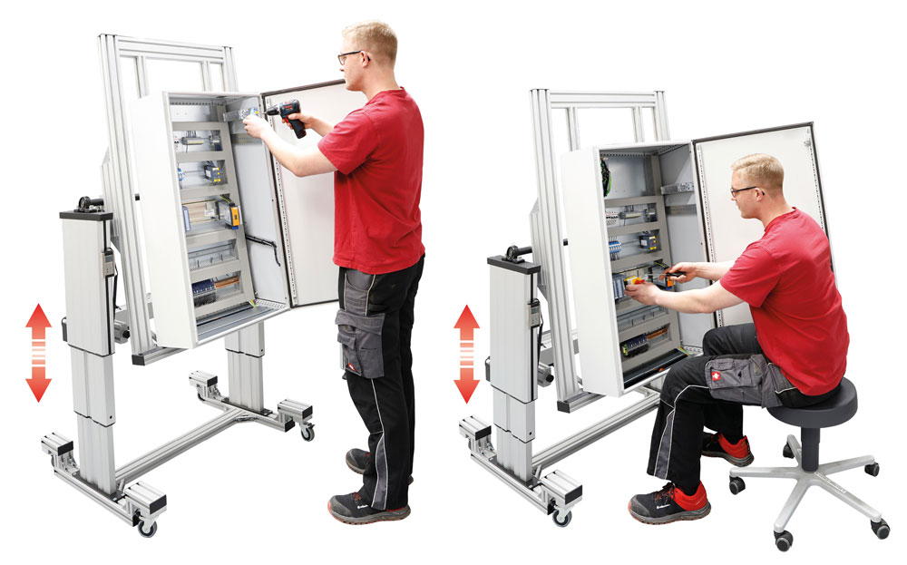 Ergonomic control cabinet assembly table