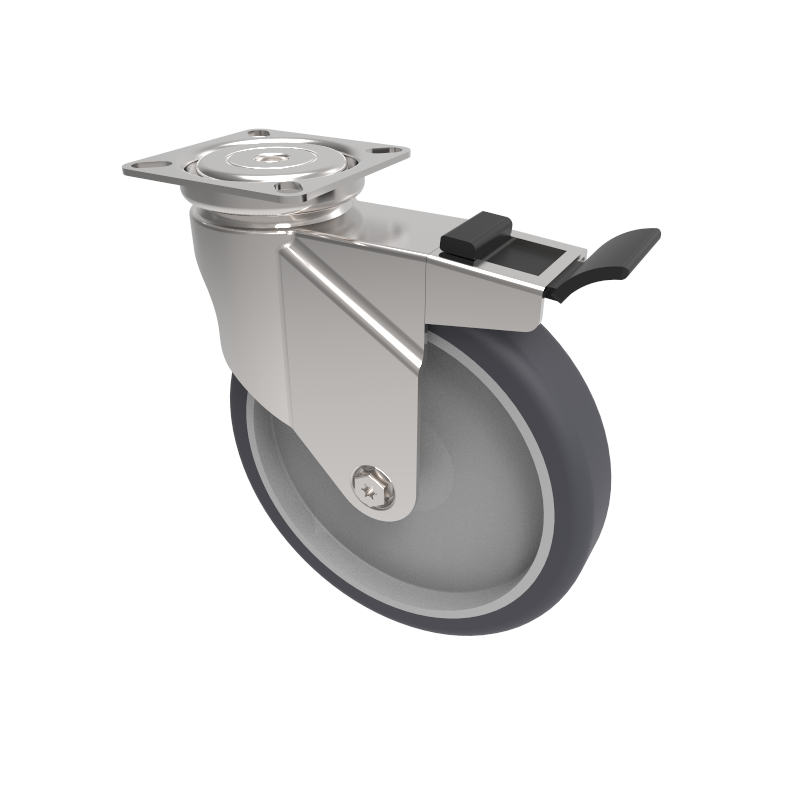 Grey Rubber Plate Swivel Castor Brake 125mm 80kg Load