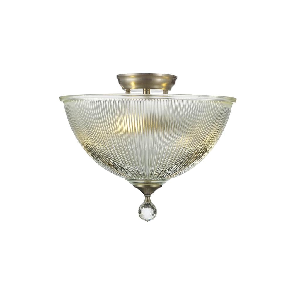 Luxuria Sirius Flush Ceiling Light 2xE27 With Dome 38cm Glass Shade Satin Nickel/Clear