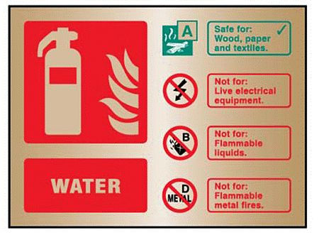 Water extinguisher ID brass 150x200mm adhesive backed