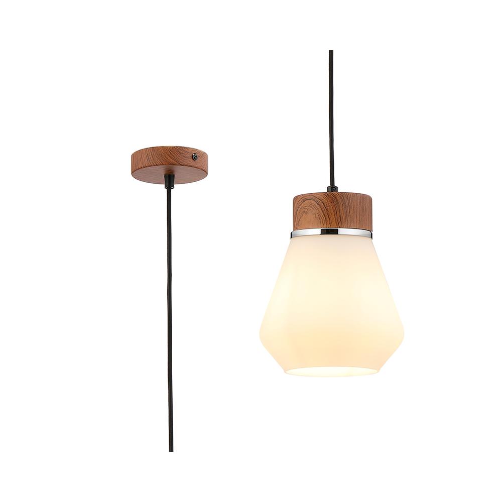 Luxuria Meash 18cm Pendant Light E27 With Kite Opal Glass Walnut / Opal / Matt Black / Black Fabric