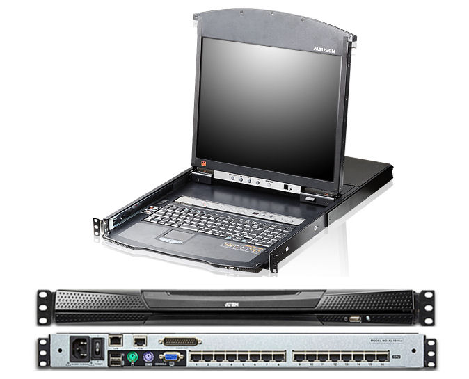 KL1516AIM - Aten - Altusen 16 Port IP Switch with 1U LCD KVM Console / Drawer with 17 LCD Display, Keyboard & Touchpad built in Port ATEN KVM Switch (KL1516AI-M) ATEN LCD Console