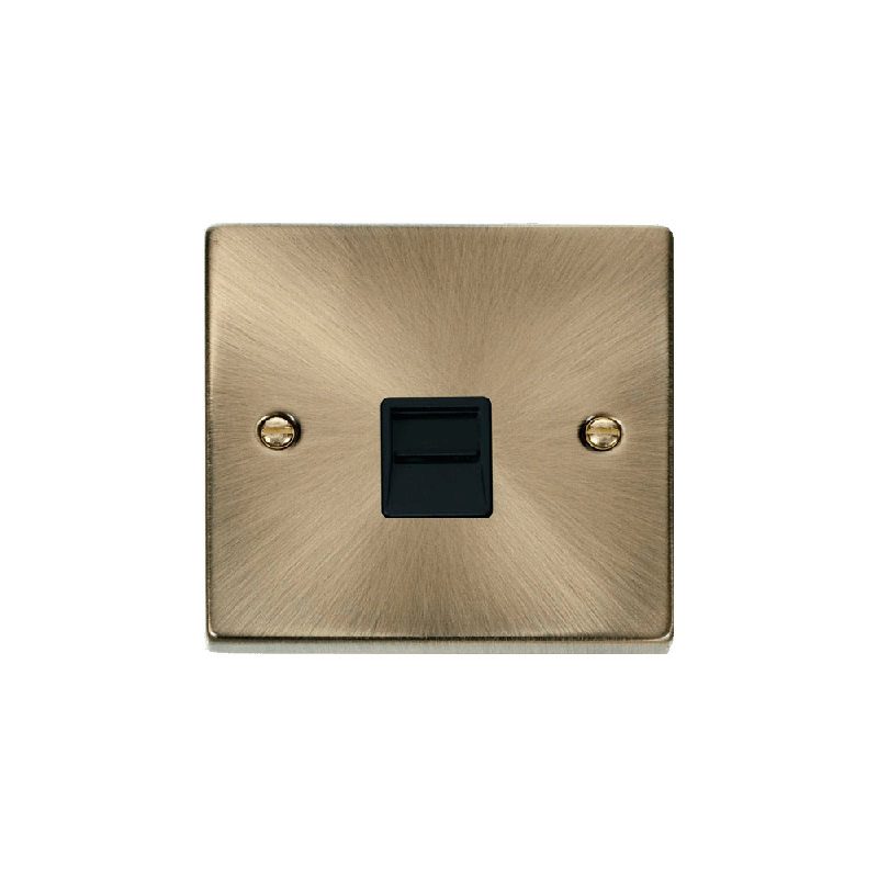 Click Deco Single Telephone Socket Outlet Secondary Antique Brass Insert Black