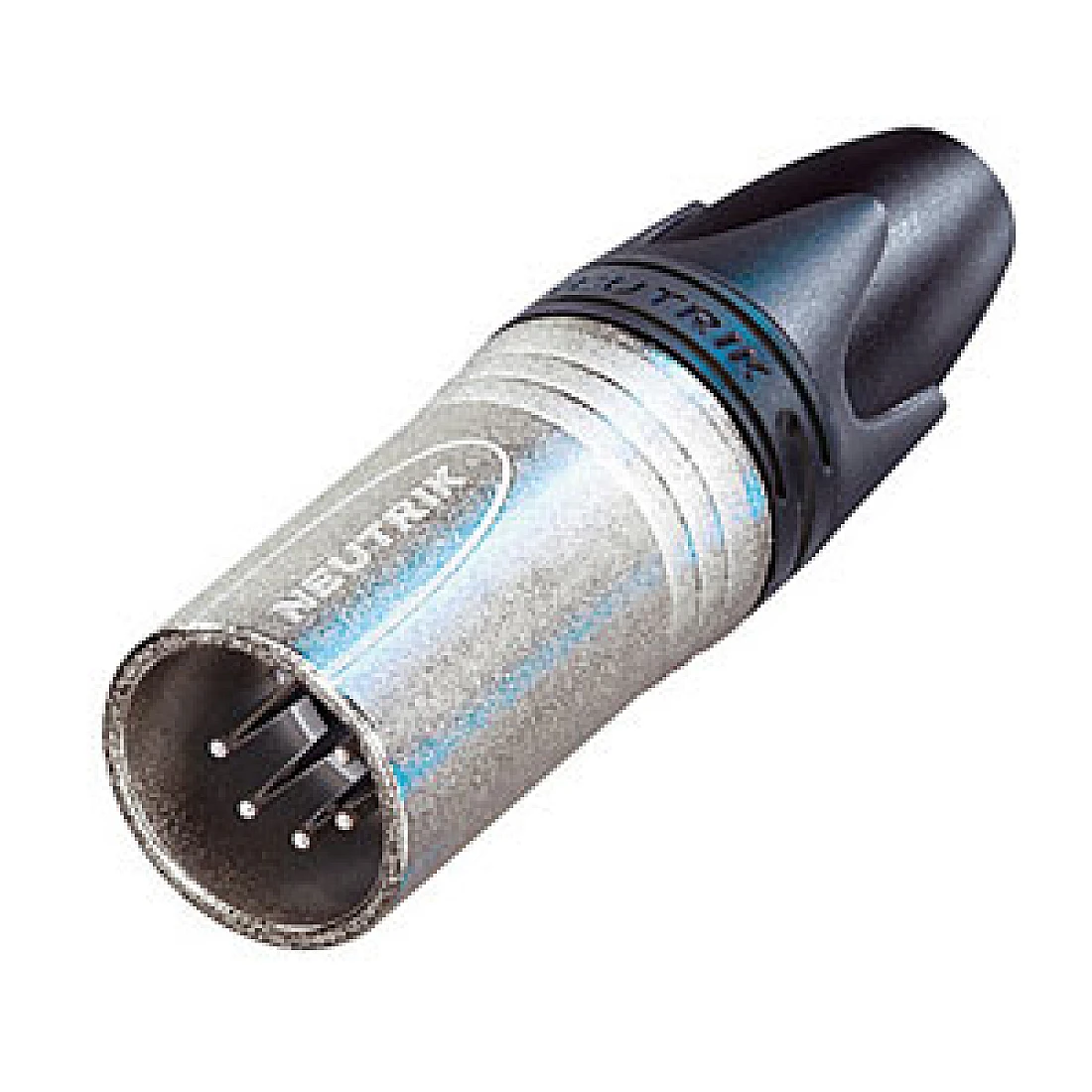 XLR Connector Neutrik 5 pole female cable connector with black metal housing and silver contacts.