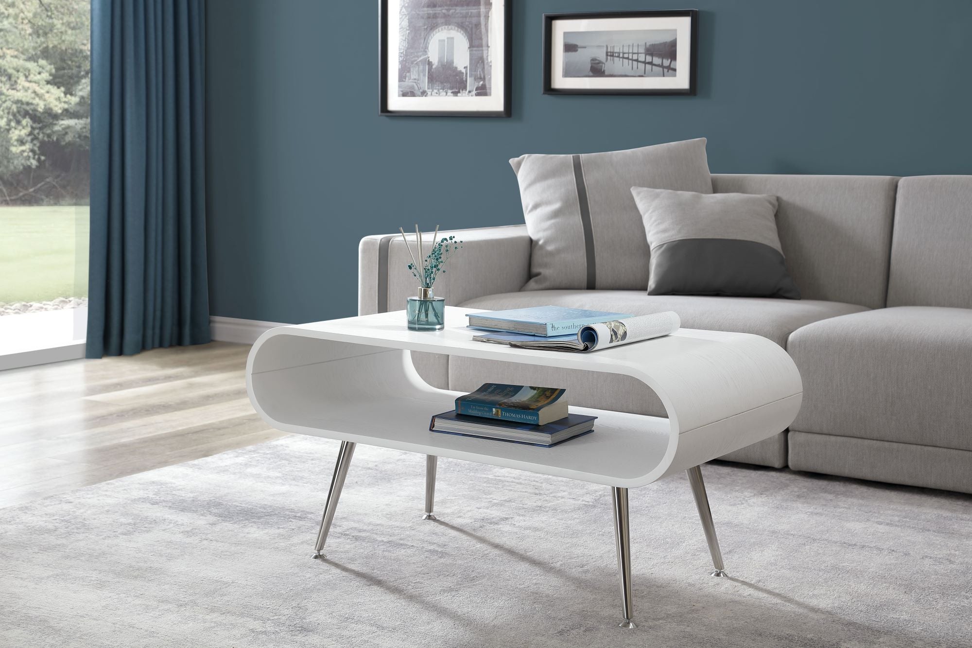 Providers Of Sleek White Wooden and Chrome Coffee Table - 900mm - JF721 North Yourkshire