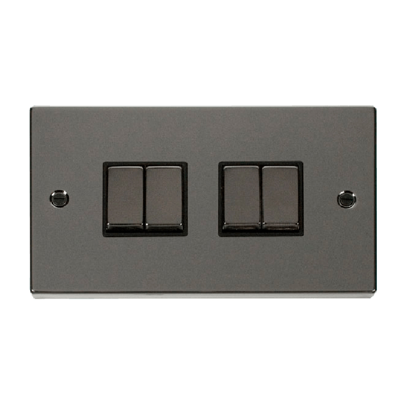 Click Deco 4 Gang 2 Way Ingot 10AX Switch Black Nickel Black Inserts