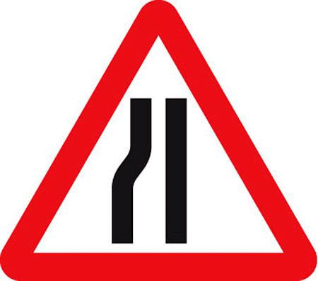 Road narrows left fold up 600mm triangle sign