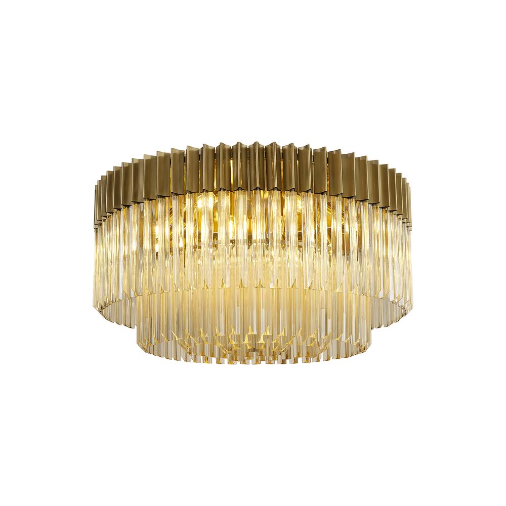 Luxuria Osiris 80cm Ceiling Round 12 Light E14 Brass / Cognac Sculpted Glass