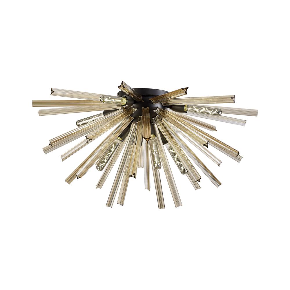 Luxuria Seneca 89cm 8 Light E27 Semi Flush Matt Black / Champagne Gold Glass