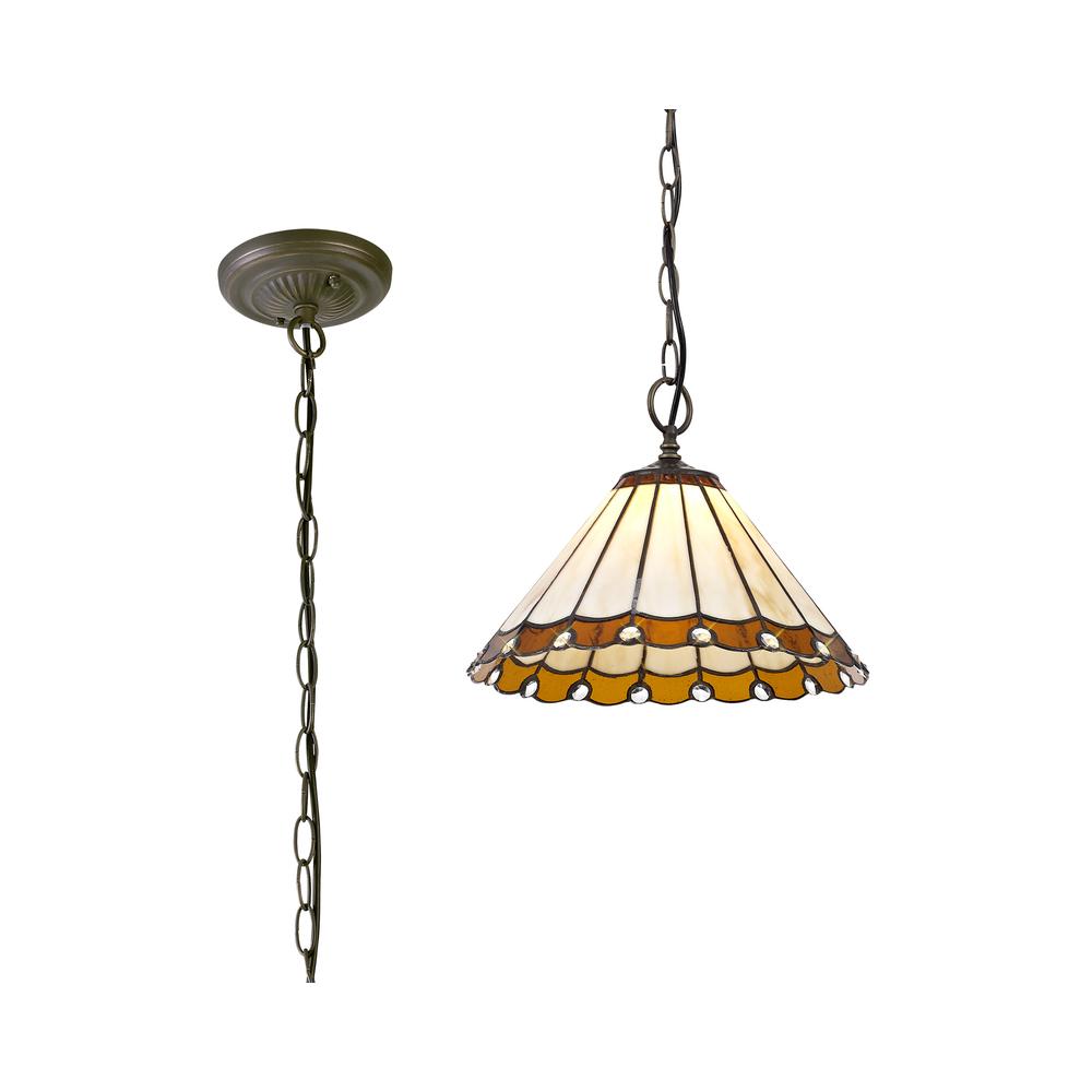 Luxuria Sleek 1 Light Downlighter Pendant E27 With 30cm Tiffany Shade Amber/Cream/Crystal/Aged Antique Brass