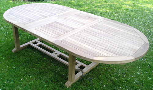 Suppliers of Oval Extending Double Leaf Teak Table 200-300 x 120cm