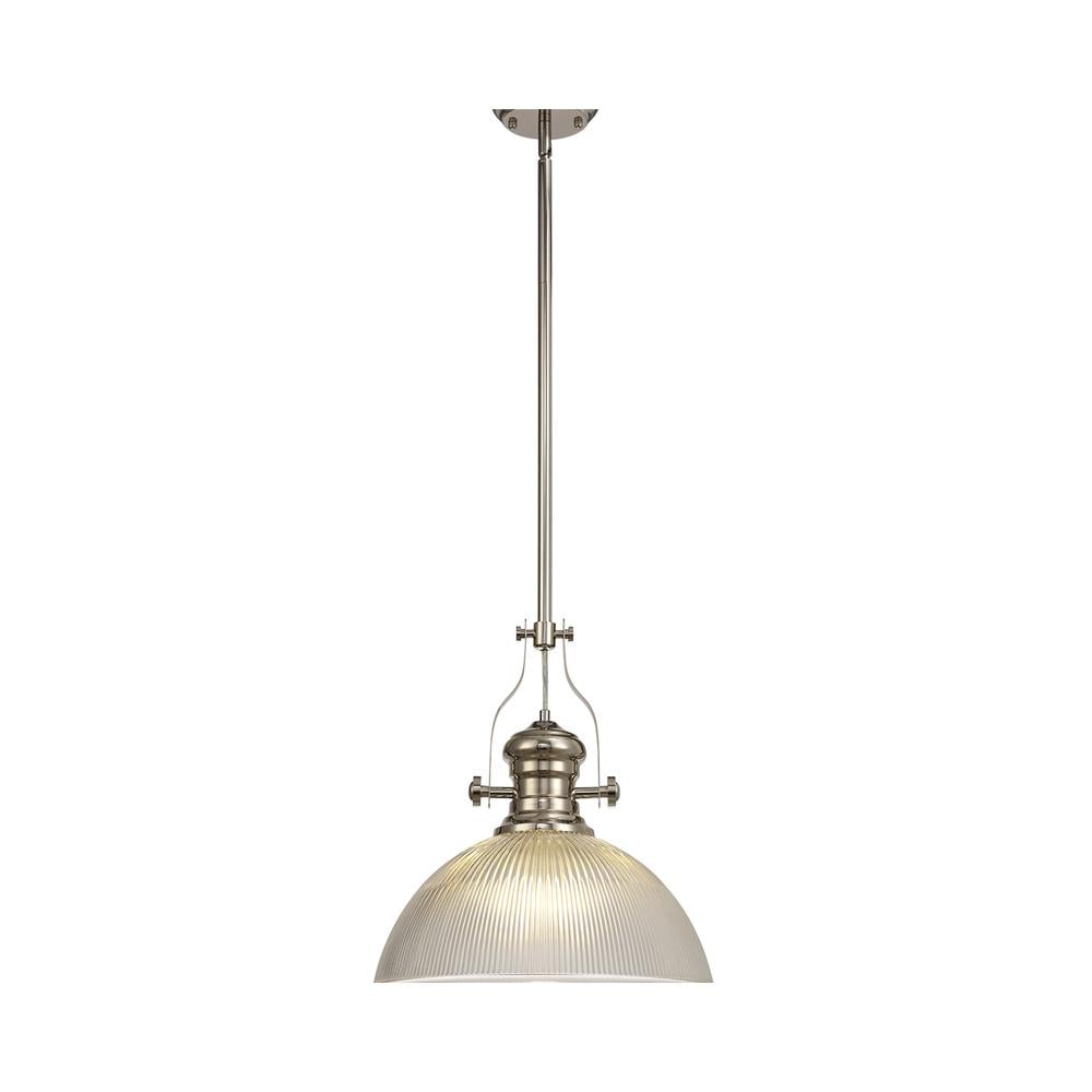 Luxuria Serena Pendant Light E27 With 38cm Dome Glass Shade Polished Nickel/Clear