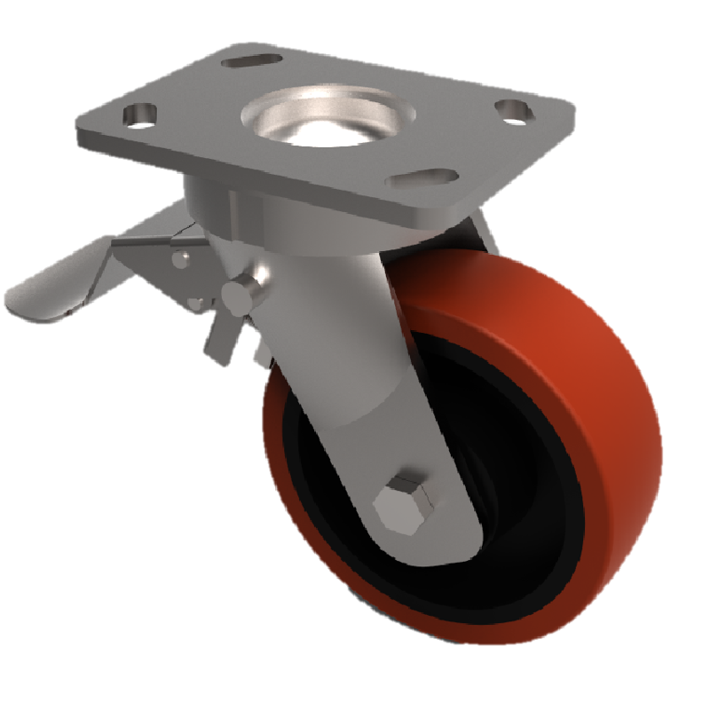 Polyurethane Cast Iron Plate Swivel Castor Brake 200mm 1250kg Load