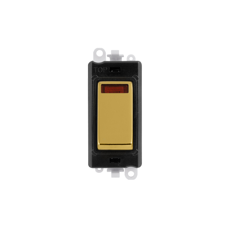 Click GridPro 20AX Polished Brass DP Switch Module with Neon Insert Black