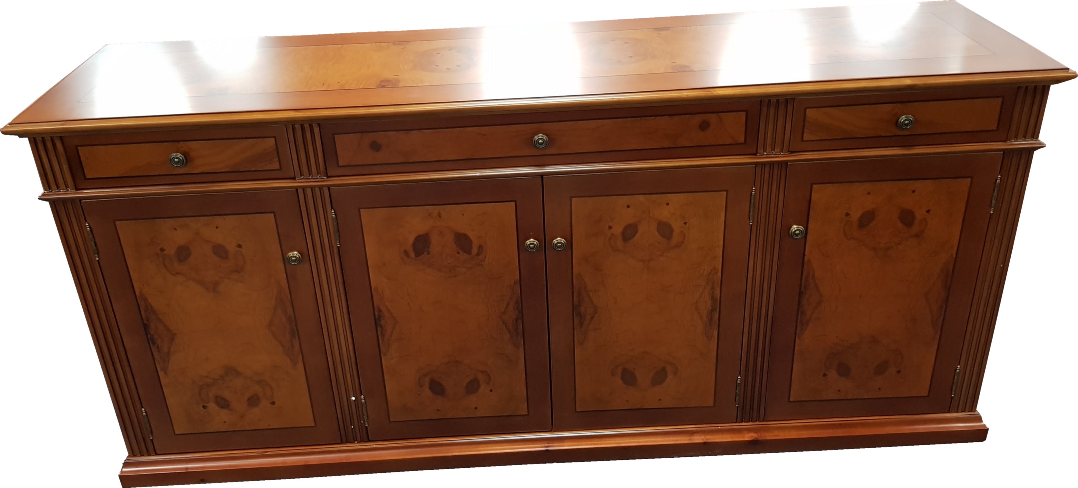Specialising In Executive Dark Cherry Credenza With Yew Inlaid Panelling - 0806T UK