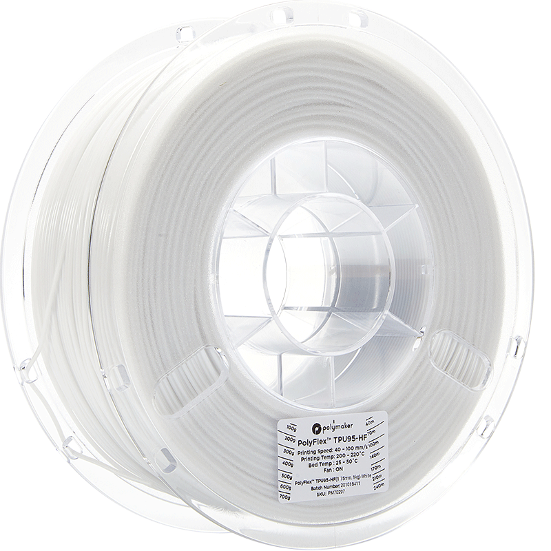 Polymaker PolyFlex TPU-95A High Speed 1.75mm True White flexible filament 1kg