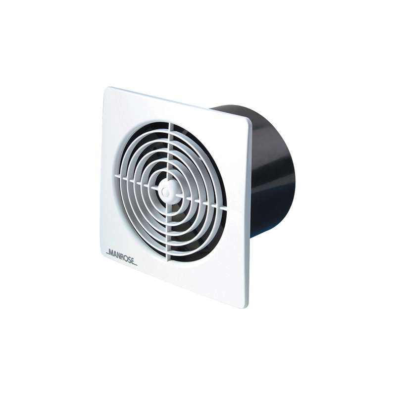 Manrose 100mm Low Profile Square Bathroom Fan Timer White