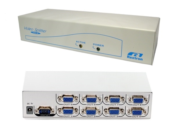 RX-VSA18 - Rextron - 8 port video splitter 300Mhz (1x Computer to upto 8 Monitors ) S-VGA Monitor splitter ( RX-VSA18)