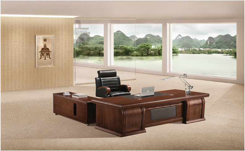 Large Executive Office Desk with Black Leather Detailing - with Pedestal and Return - 7H241K Huddersfield