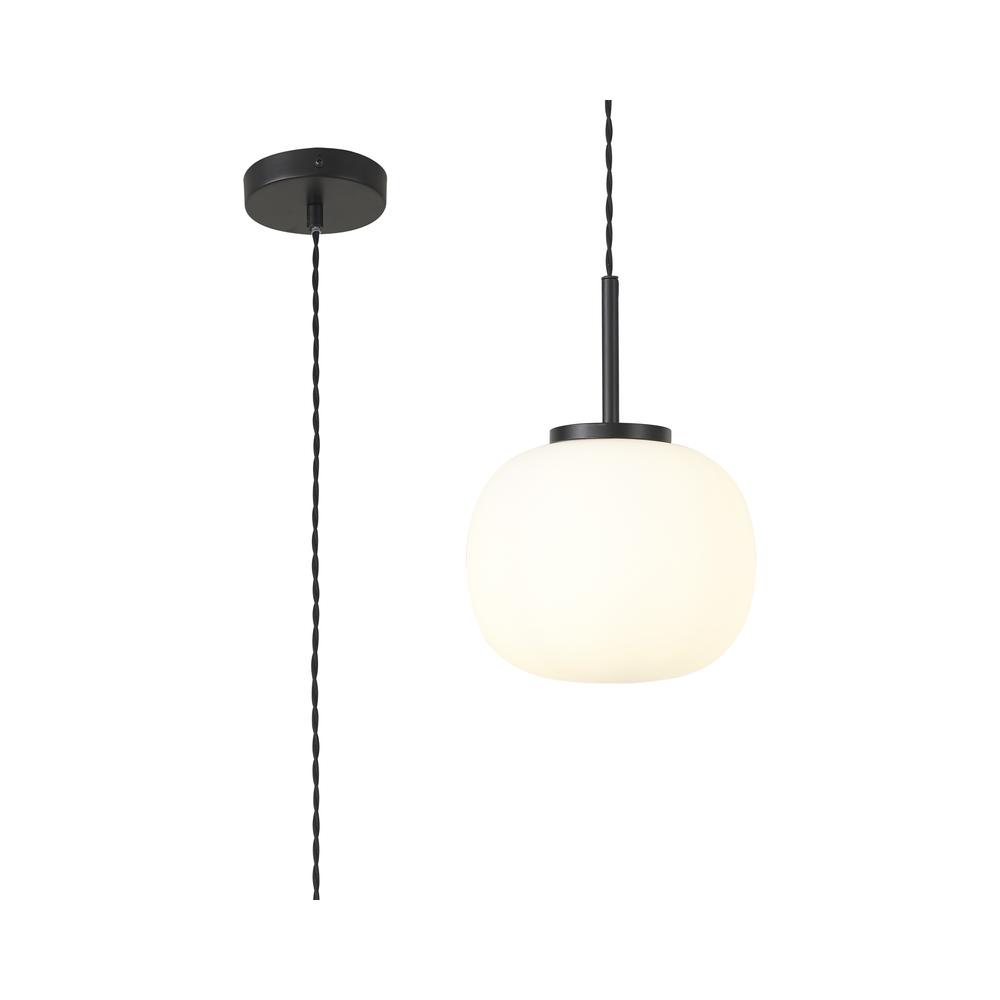 Luxuria Lumina 19cm Small Oval Ball Pendant E27 Matt Black Suspension With Frosted White Glass Globe