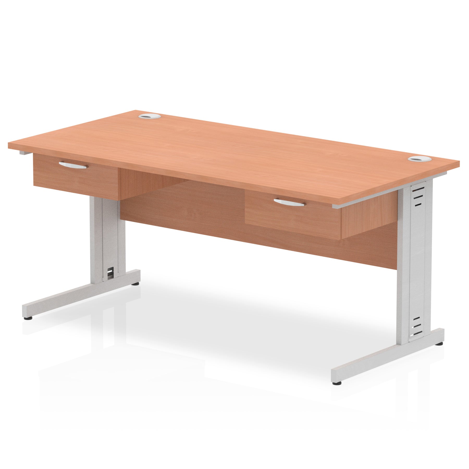 Specialising In Impulse Cable Managed Straight Desk Silver Frame With 2x One Drawer Fixed Pedestals - 1600mm or 1800mm - Multiple Colour Options UK