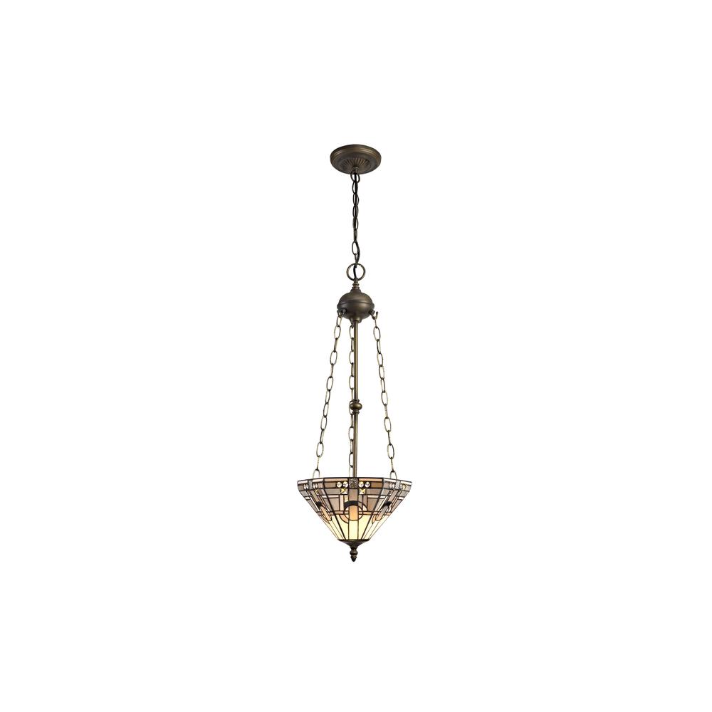 Luxuria Equinox 3 Light Uplighter Pendant E27 With 30cm Tiffany Shade White/Grey/Black/Clear Crystal/Aged Antique Brass