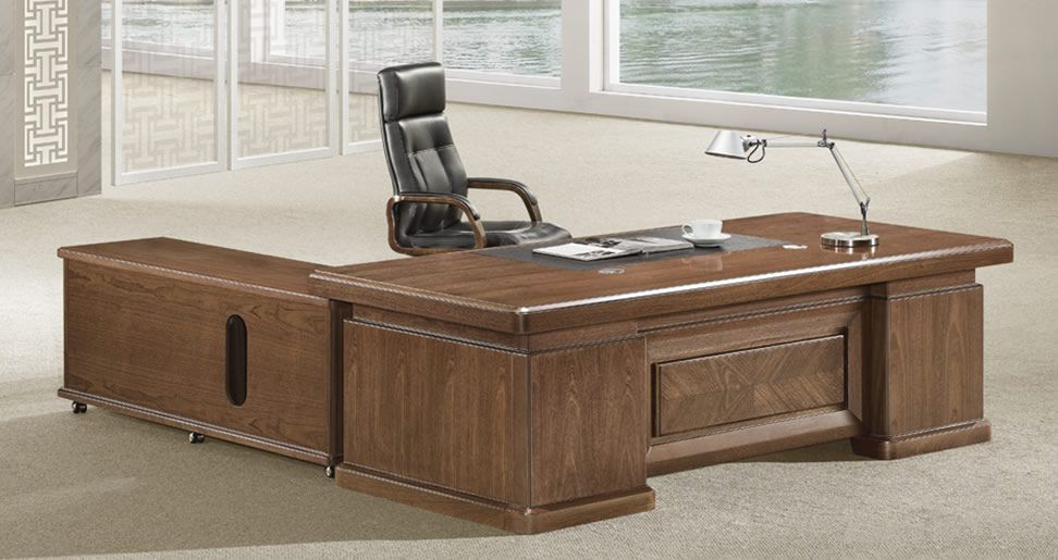 Large Executive Office Desk Real Wood Veneer with Pedestal and Return - K3Y221 Near Me