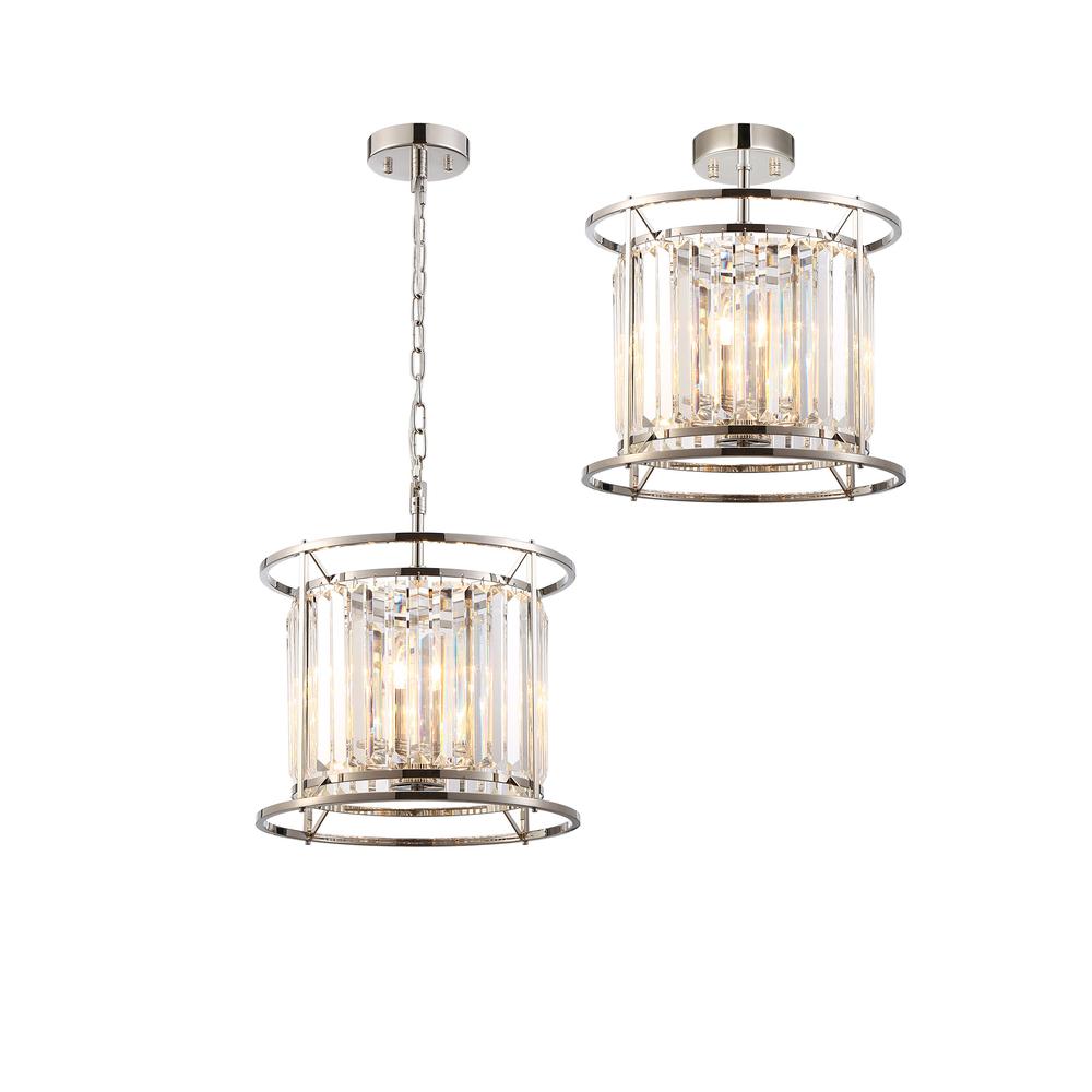 Luxuria Pantheon 36cm Pendant / Semi Ceiling Convertible 3xE14 Polished Nickel / Clear