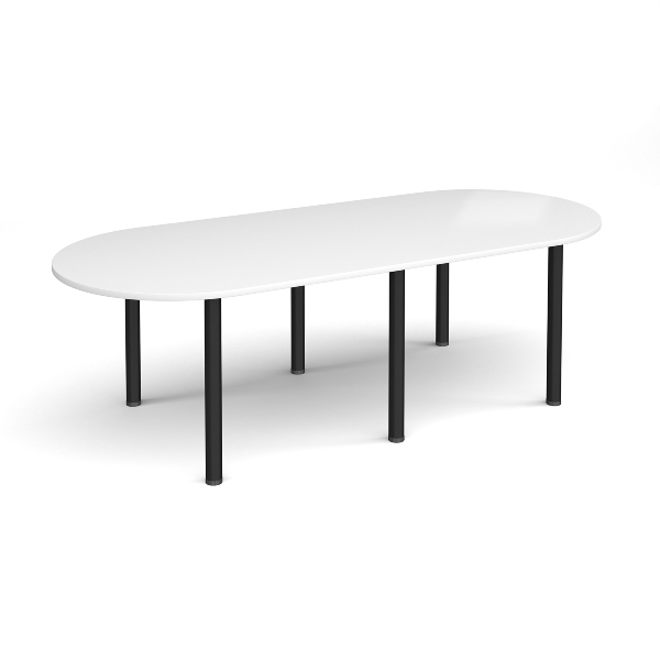Radial End Meeting Table with Black Legs 6 People - White