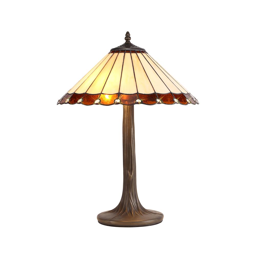 Luxuria Sleek 2 Light Curved Table Lamp E27 With 40cm Tiffany Shade Amber/Cream/Crystal/Aged Antique Brass