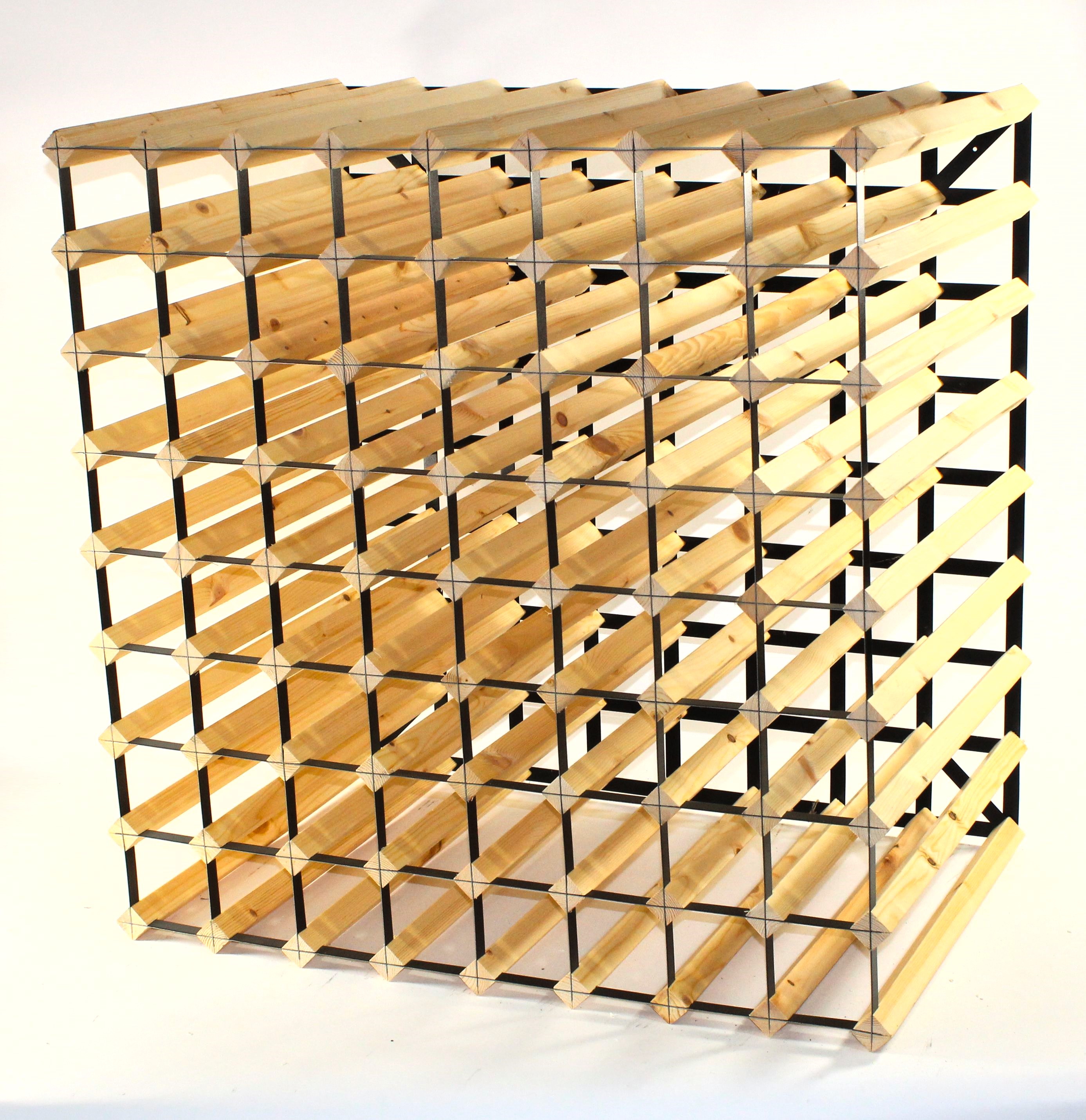 Double depth 144 bottle wine rack - Pine Wood - Black metal