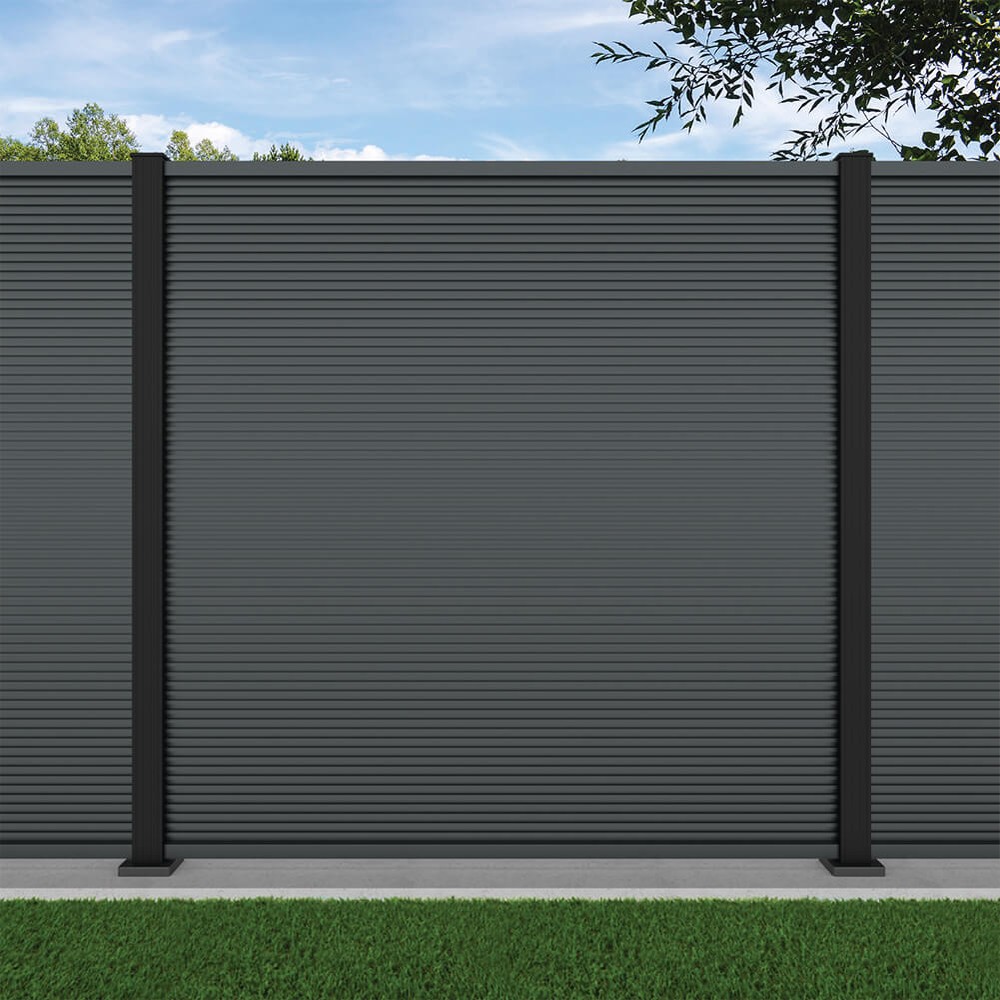 1.8m Ridged Fence Basalt Grey -Black Sand Bolt Down Posts - Metre Price