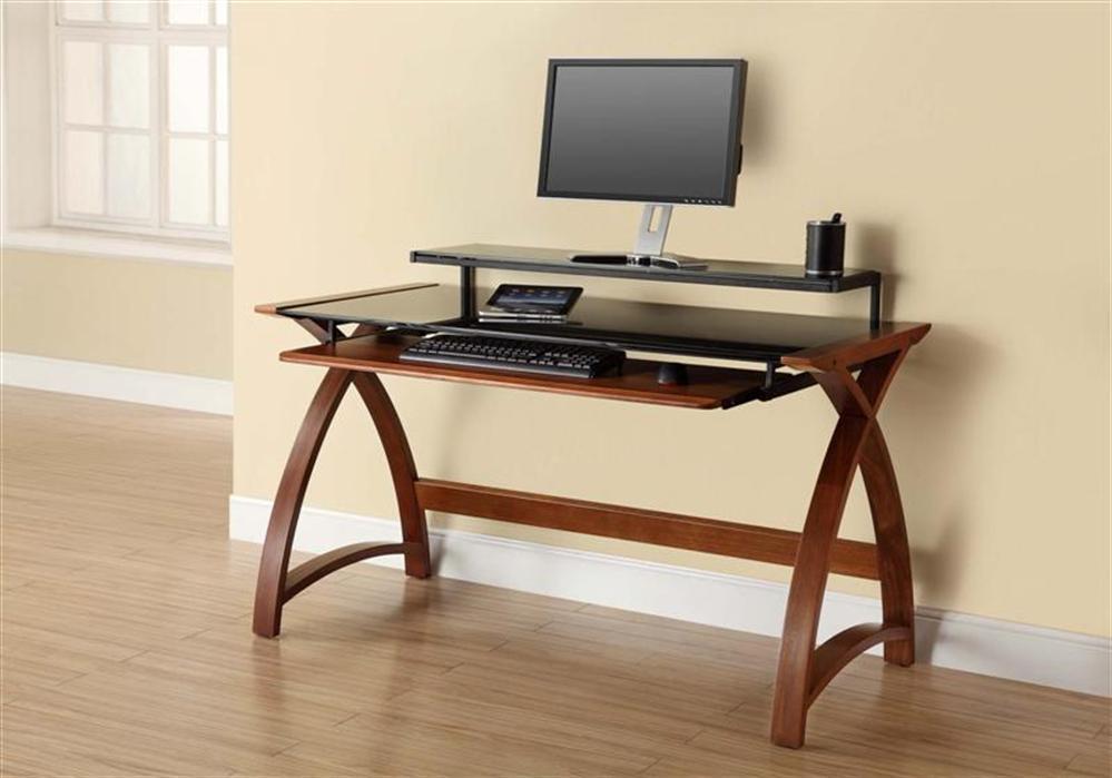 Black Glass Office Desk Walnut Frame PC201-1300-WB North Yorkshire