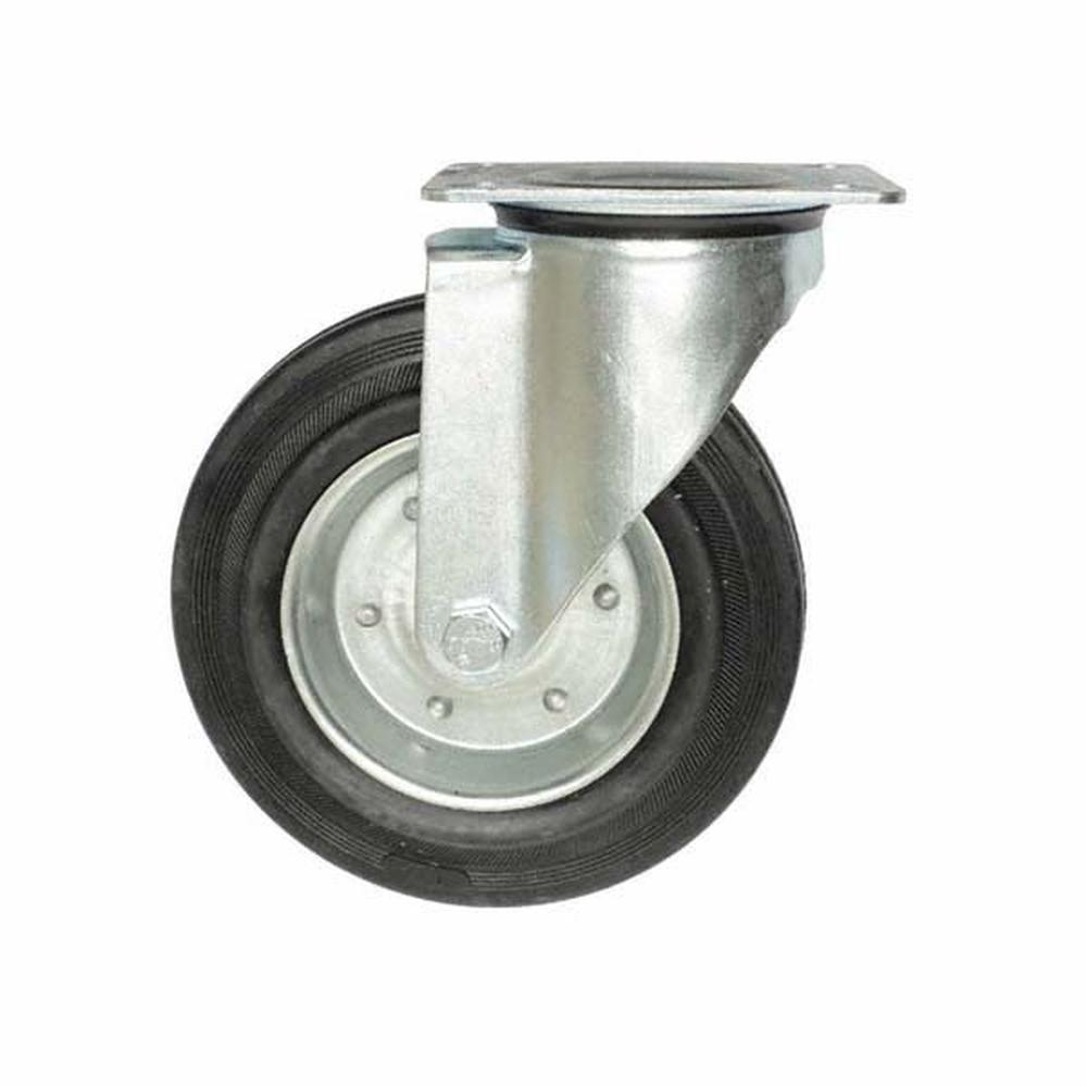 Black Swivel Castor 100mm - No Brake On Steel Disc