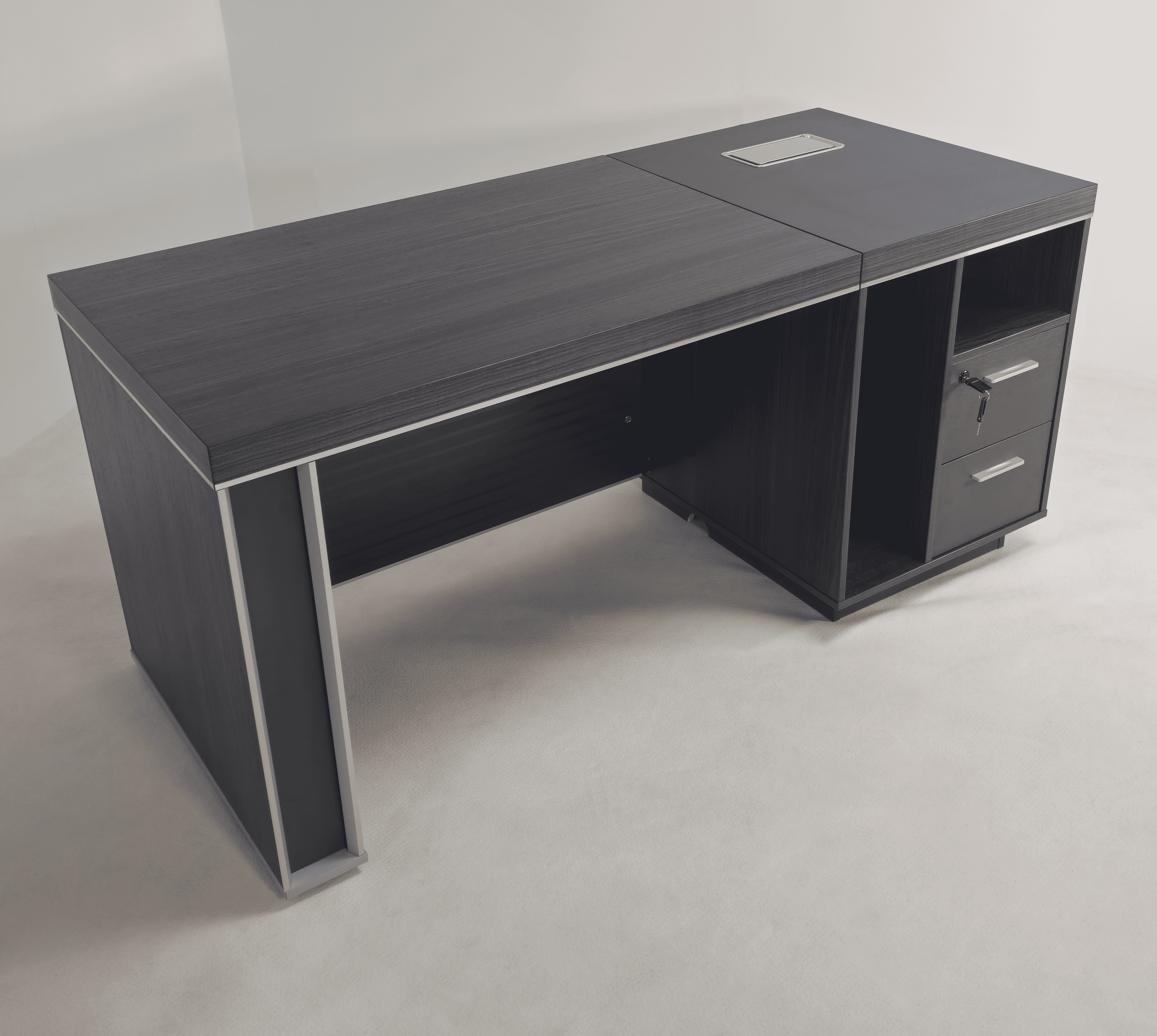 Modern Grey Oak Veneer Executive Office Desk with Built in Storage - 1600mm - BJS-X1616 UK