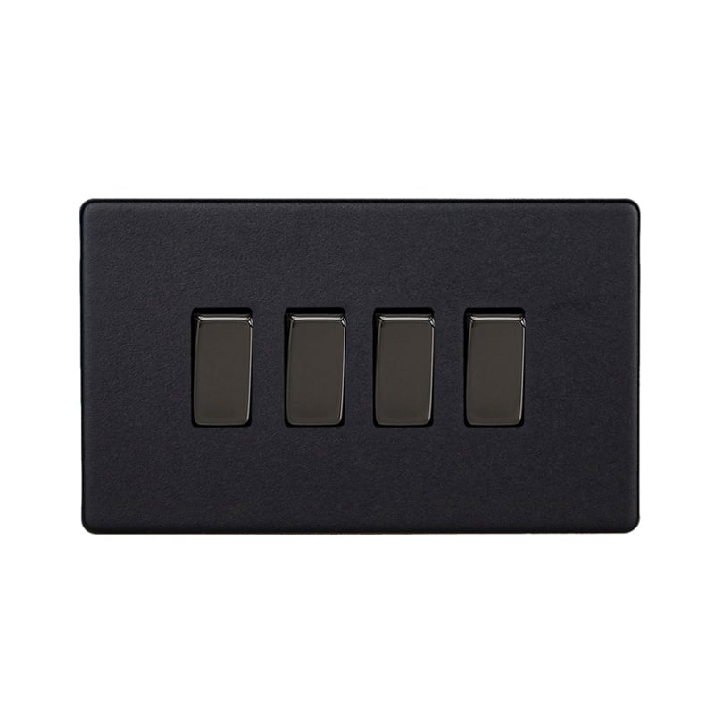 Varilight Urban 10A 4G Rocker Switch Matt Black Screw Less Plate