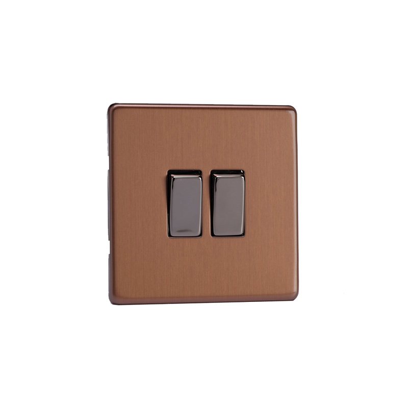 Varilight Urban 10A 2G Rocker Switch Brushed Bronze Screw Less Plate