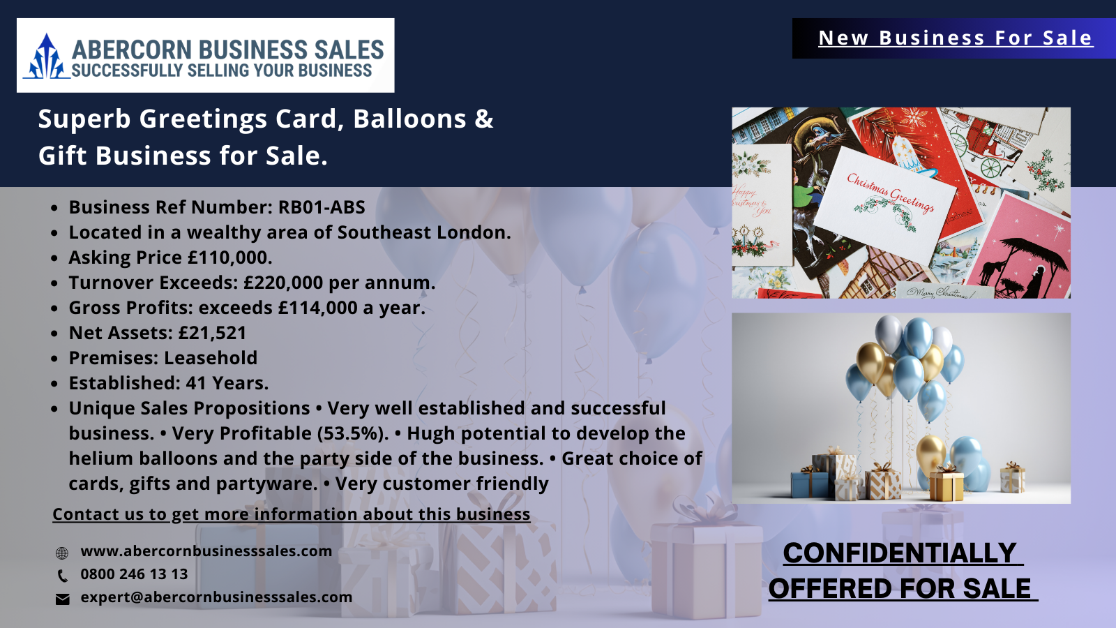 RB01-ABS - Superb Greetings Card,Balloons & Gift Business for Sale