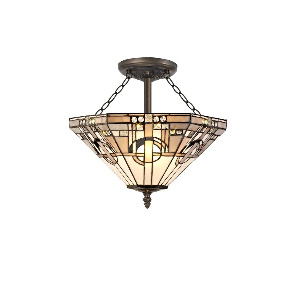 Luxuria Equinox 3 Light E27 Semi Flush With Tiffany Shade 40cm Shade White/Grey/Black/Clear Crystal/Aged Antique Brass